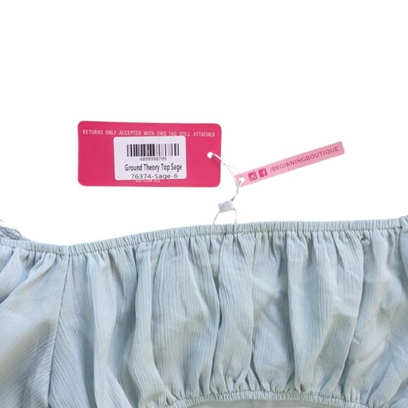 Size 6 NWT Beginning Boutique Ground Theory Top Balloon Sleeves Sage Green - Picture 5 of 5